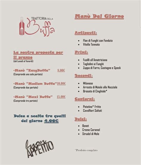 Menu Da Trattoria Della Buffa Pub Bar Giaveno