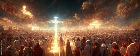 Judgement Day The Return Of Jesus Christ Dooms Day Hell And Heaven Concept Illustration