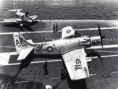 An A 1 Skyraider From Attack Squadron Va 176 Thunderbolts On Deck