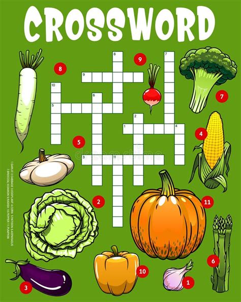 Farm Vegetables Crossword Puzzle Game Worksheet Stock Illustration