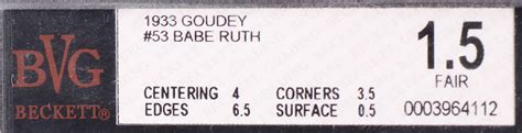 Babe Ruth Goudey BVG Pristine Auction