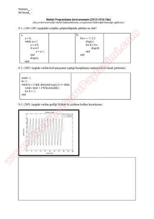 Matlab Programlama Vize Sorular Vize Ve Final Sorular Payla M