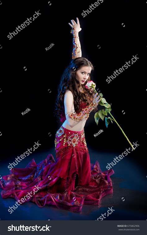 Dancer Brunette Girl Long Hair Red Stock Photo Shutterstock