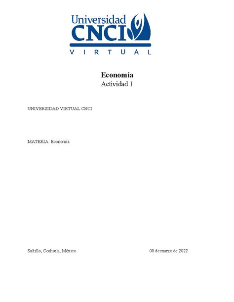 Actividad 1 Economía studo Economía Actividad 1 UNIVERSIDAD