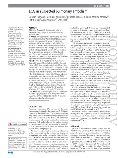 Pdf Ecg In Suspected Pulmonary Embolism