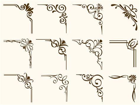 Set Of Brown Filigree Vintage Corner Frames 954049 Vector Art At Vecteezy