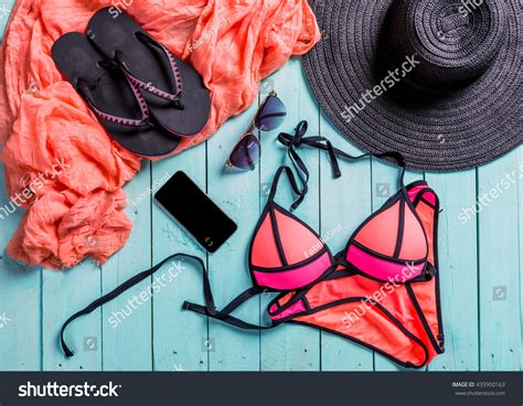 Set Beach Clothes Pink Bikini Stock Photo 433950163 Shutterstock