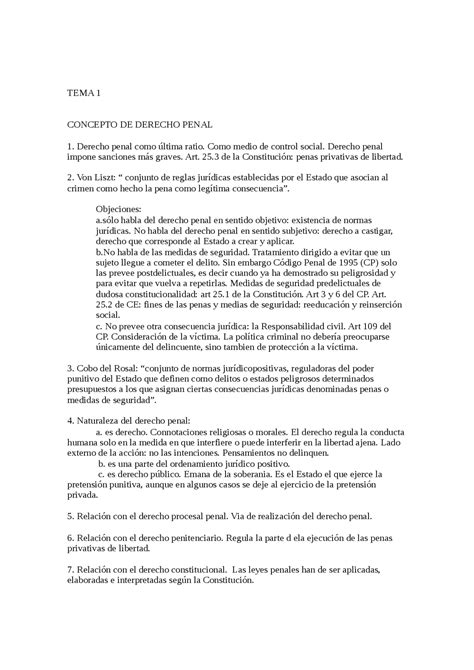 Penal Tema 1 Parte General Apuntes De Derecho Penal Docsity