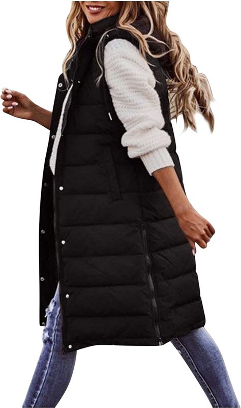 Women S Long Puffer Vest Plus Size Down Sleeveless Hooded Vests