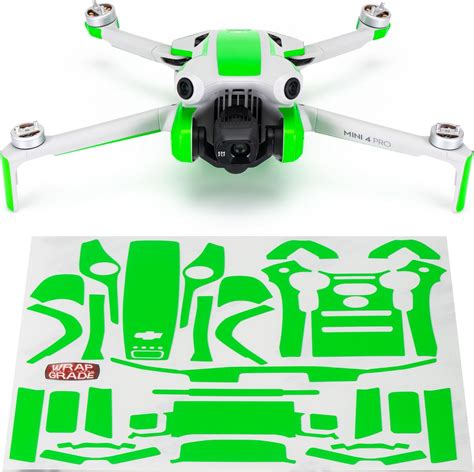 Wrapgrade Skin Stickers Compatible With Dji Mini 4 Pro Accent Color Neon Green