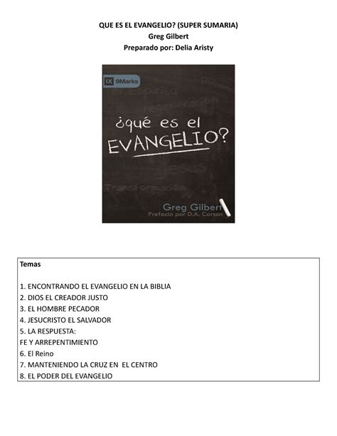 QUE ES EL Evangelio Libro Super Sumaria GREG Gilbert SIN Graficos