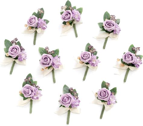 Ling S Moment Lilac Cream Boutonniere For Men Wedding With Pins Set