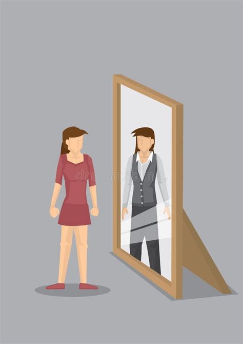 Woman Sees Herself As Professional In Mirror Reflection Vector I Stock