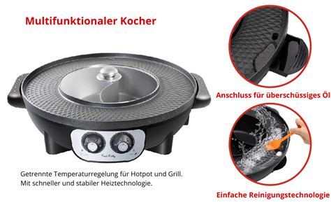 Food Party Hot Pot Und Tischgrill Elektrisch Hotpot Topf Elektrogrill 220V 2200W 2 In 1 Electric