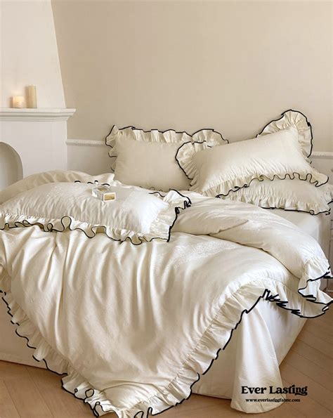 Silky Ruffle Bedding Set Ivory White Best Stylish Bedding Ever Lasting