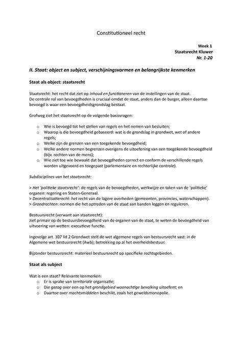 Constitutioneel Recht Staatsrecht Kluwer Samenvatting Constitutioneel