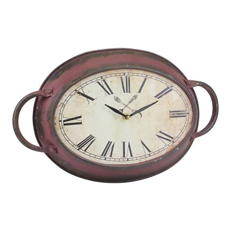 Red Rust Metal Oval Wall Clock