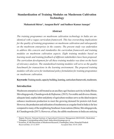 PDF Standardization Of Training Modules On Mushroom Cultivation