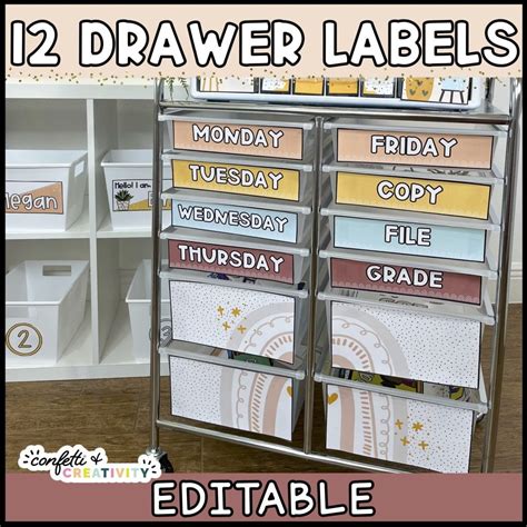 12 Drawer Rolling Cart Labels Confetti Creativity