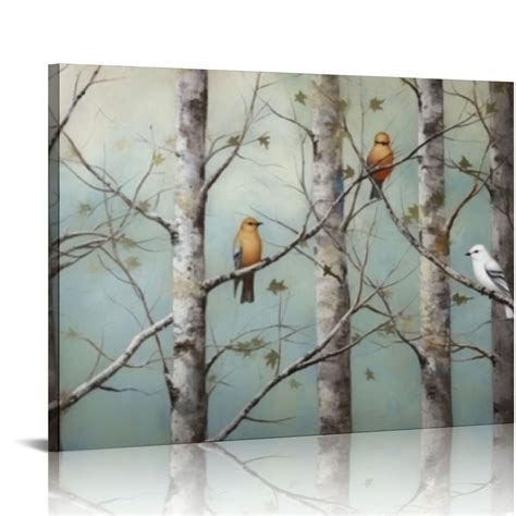 GOSMITH Teal Wall Art Painted Landscape Forest Painting On Canvas