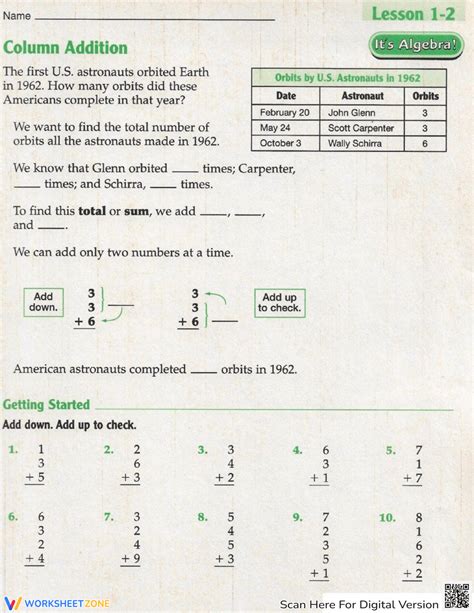 Column Addition 1 Worksheet