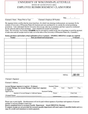 Fillable Online Uwplatt Employee Reimbursement Claim Form University