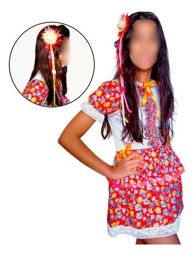 Vestido Caipira Menina Festa Junina Chap U Palha Presilha Frete Gr Tis