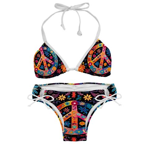 Peace Symbol Women S Swimsuit Bikini Set Detachable Sponge Adjustable