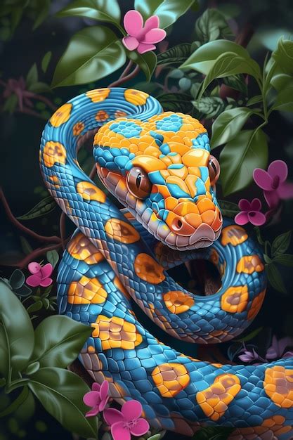 Serpent de dessin animé en 3D dans la nature Photo Gratuite