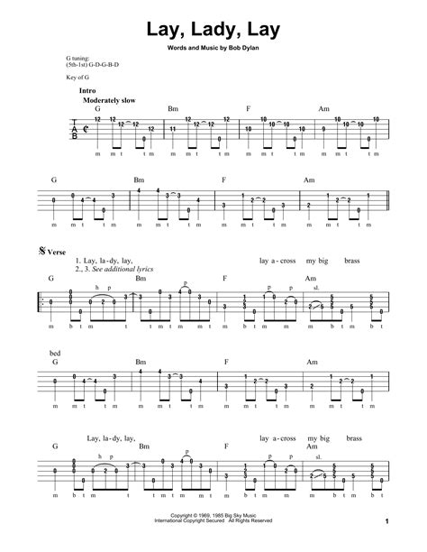 Lay Lady Lay By Bob Dylan Sheet Music For Banjo Tab At Sheet Music Direct