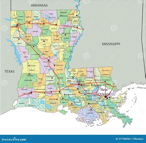 Louisiana Detailed Editable Political Map With Labeling Stock Vector