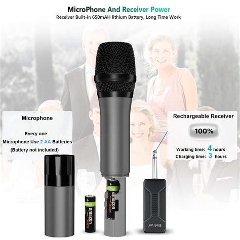 Bietrun Wireless Microphone UHF Metal Dynamic Handheld Karaoke Mic