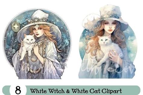 White Witch White Cats Mystical Clipart Graphic by Laura Beth Love ...