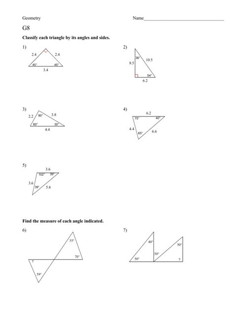 Classify Each Triangle By Its Angles And Sides Geometry Name Descargar Gratis Pdf