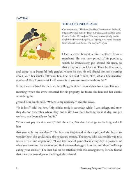 The Lost Necklace Reading Materials Full Text THE LOST NECKLACE Our