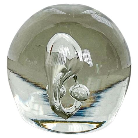 Vintage Clear Murano Glass Paperweight With Included Bubble Desk Decorative For Sale At 1stdibs