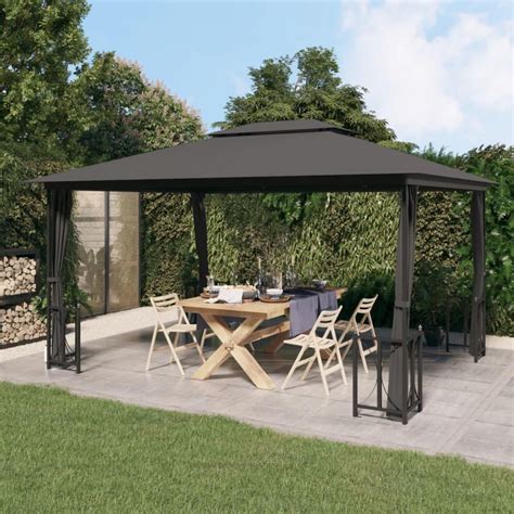 VIDAXL Tonnelle Avec Parois Et Toit Double 3x4 M Anthracite Pas Cher