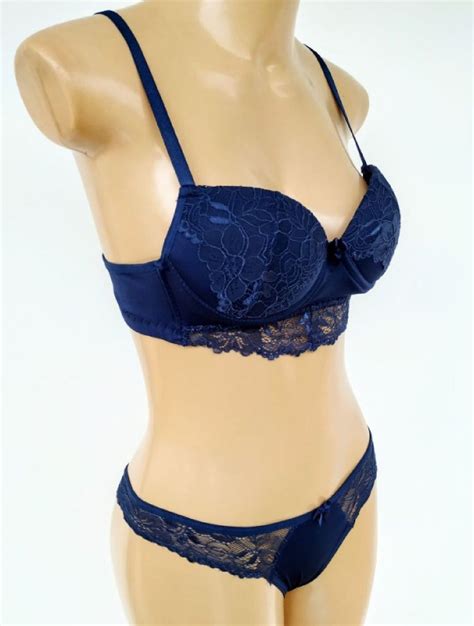 Conjunto Lingerie Rendado Azul Marinho Lingerie Feminina Nunca Usado