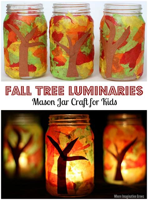 Tissue Paper Fall Mason Jar Luminary - Mason Jar Crafts Love