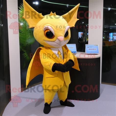 Yellow Fruit Bat mascot costume character dressed with a Suit Pants and ...