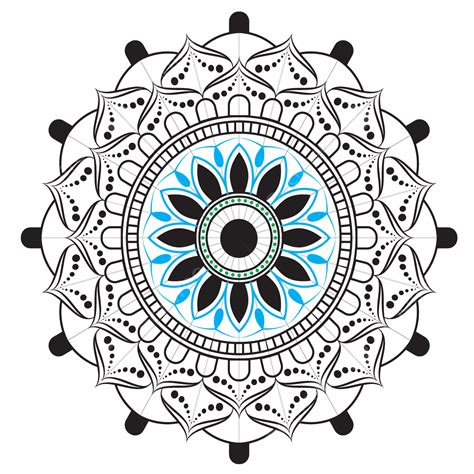 Mandala Hitam Dan Biru Vektor Mandala Desain Seni Mandala Desain