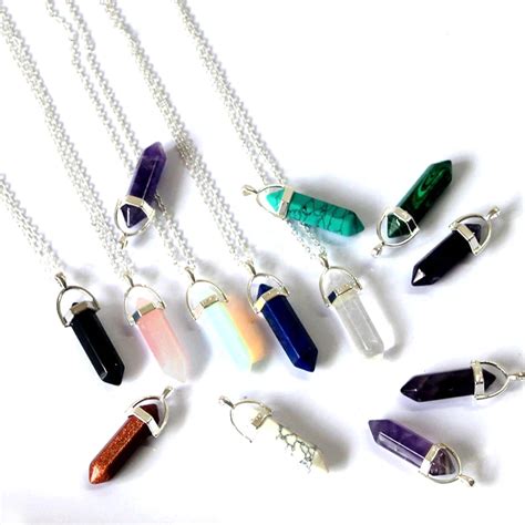 Quartz Pendant Necklace Chakras Natural Stone Bullet Shape Pendant