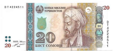 Tajikistan 20 Diram 2018 Unc currency note - KB Coins & Currencies