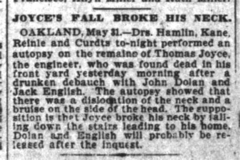 Thomas Joyce Autopsy Results San Francisco Ca Chronicle 1903 6 1 Mon Pg 7