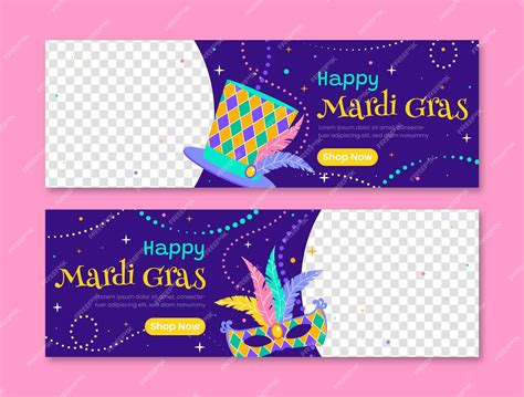 Premium Vector | Horizontal banner template for mardi gras carnival ...