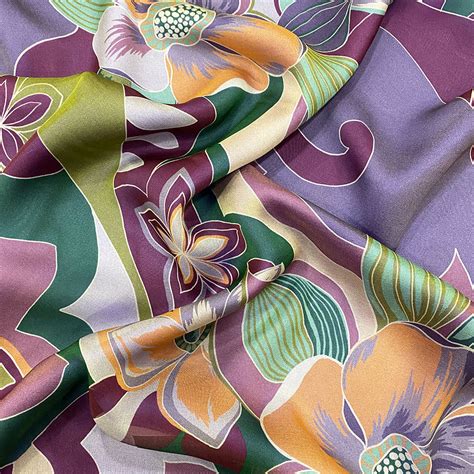 Orange Green And Purple Floral Print 100 Silk Chiffon Fabric — Tissus