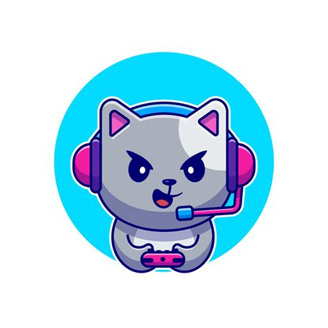 Cute Cat Gaming Cartoon Vector Icon Illustration Animal Technology