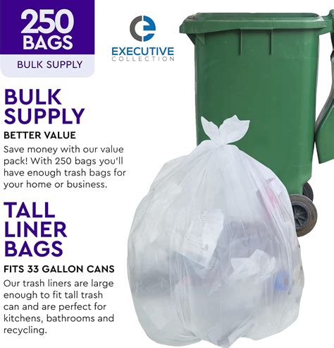 Buy 33 Gallon Trash Bags 250 Count 33 X 40 Clear Plastic Garbage