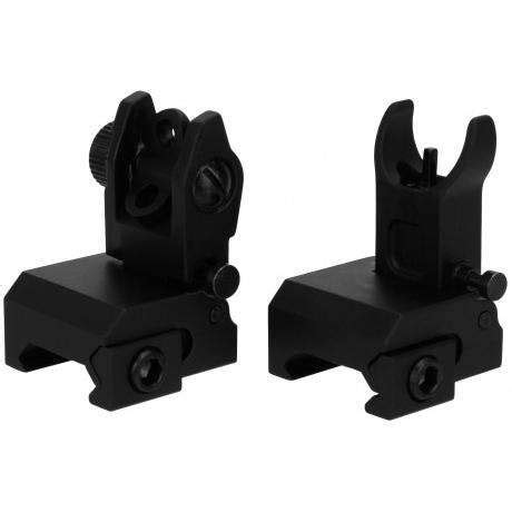 TacFire AR Same Plane Low Profile Flip Up Iron Sights Aluminum Black