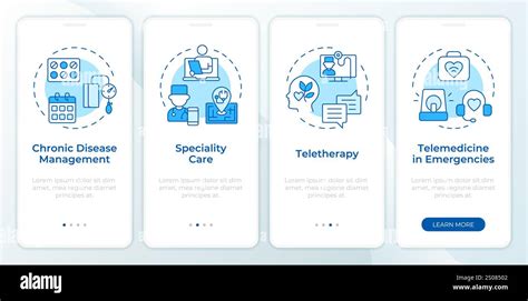 Applications of telehealth blue onboarding mobile app screen Stock ...